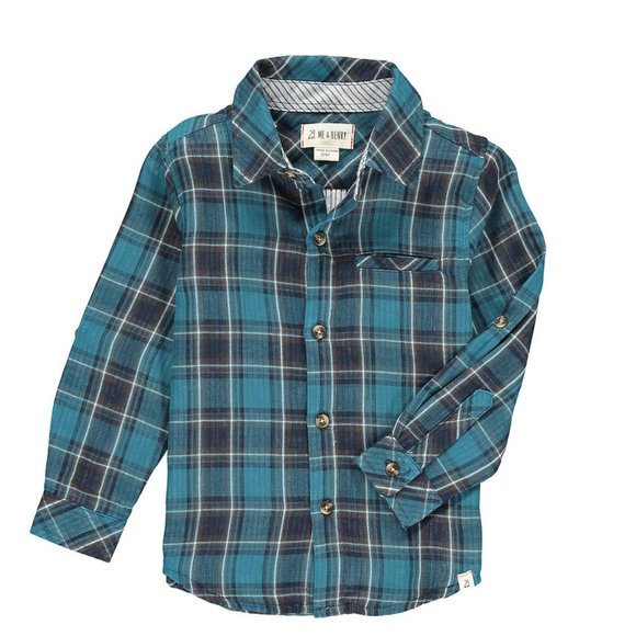 Blue and Navy Plaid Button Down Shirt - Picture 1 of 1